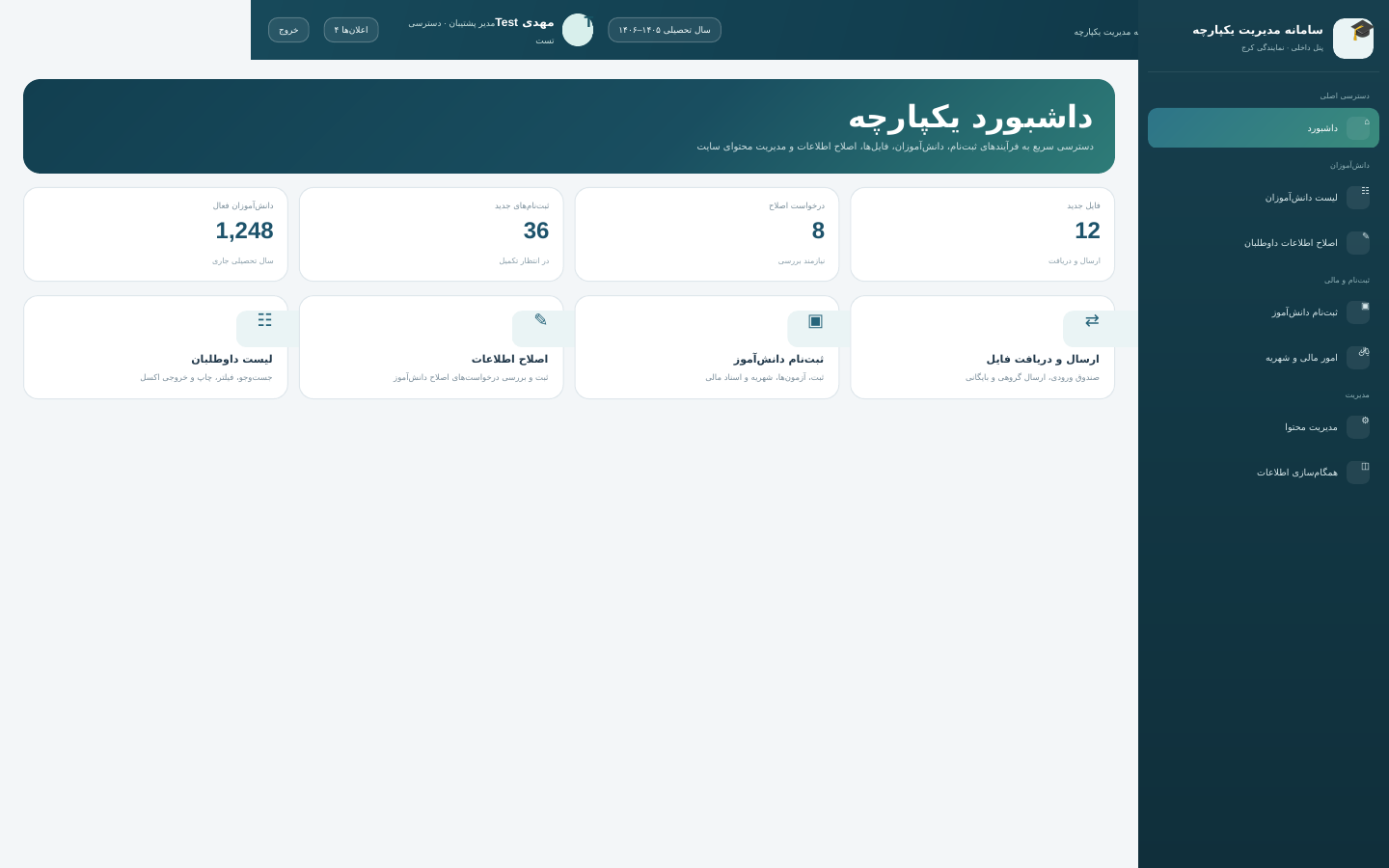 داشبورد پنل