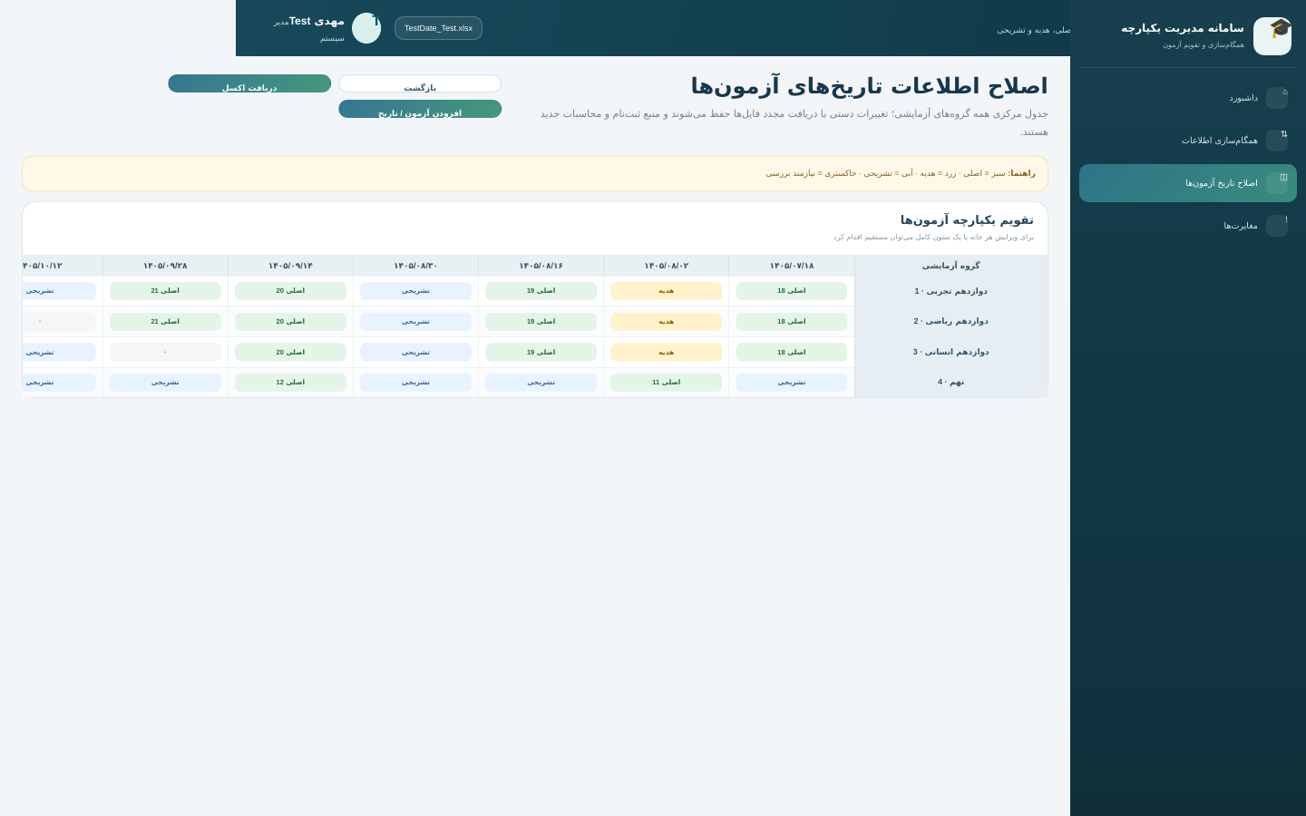 تقویم آزمون‌ها